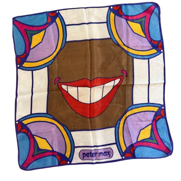Rare Vintage 70s Peter Max Psychedelic Smiling Mouth Scarf - Picture 1 of 5